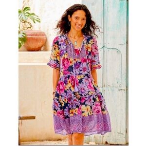Sundance Floral Fields of Beauty Tiered Boho Peasant Dress, Size L, NWT